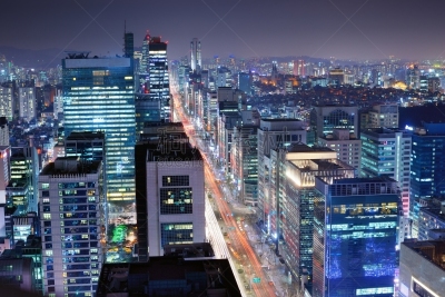 首尔,居住区,江南区,水平画幅,夜晚,无人,城市天际线,户外,城市,航拍视角