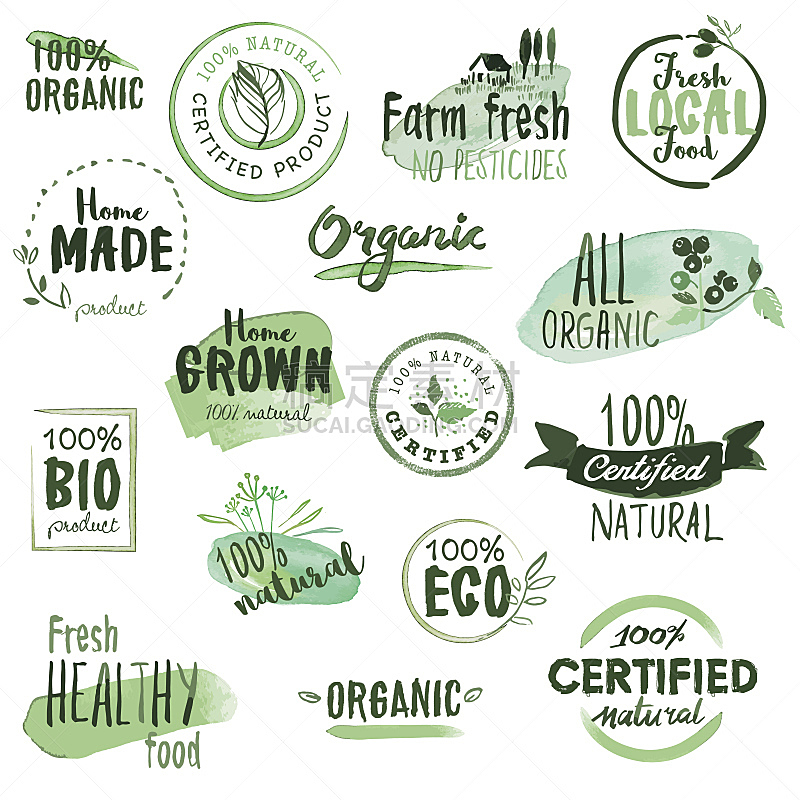 标签,有机食品,证章,水彩画颜料,一个物体,转基因,橄榄油,复古风格,无谷蛋白,水果