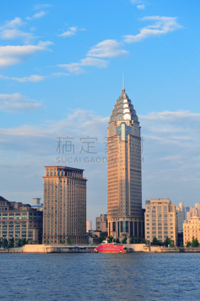 上海,早晨,垂直画幅,建筑,无人,蓝色,全景,城市天际线,户外,滨水