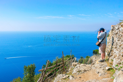 伊特鲁里亚海,小路,神,男人,度假胜地,水平画幅,阿玛菲海岸,旅行者,夏天,那不勒斯海湾