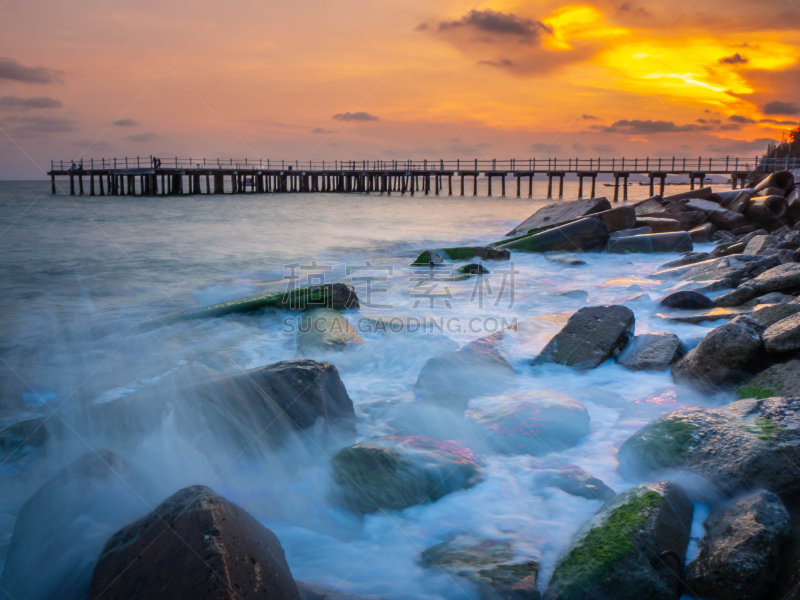 泰国,天空,海景,格林威治村,罗勇,岩石,时间,桥,自然美,日落