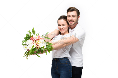 花束,异性恋,水平画幅,情人节,美人,女朋友,白人,仅成年人,青年人,男朋友