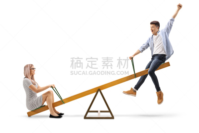 青年女人,跷跷板,少男,姐妹,兄弟,背景分离,家庭,青春期,母亲,平衡