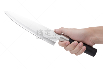 手,白色背景,拿着,分离着色,四肢,水平画幅,切肉刀,巨大的,尖利,金属