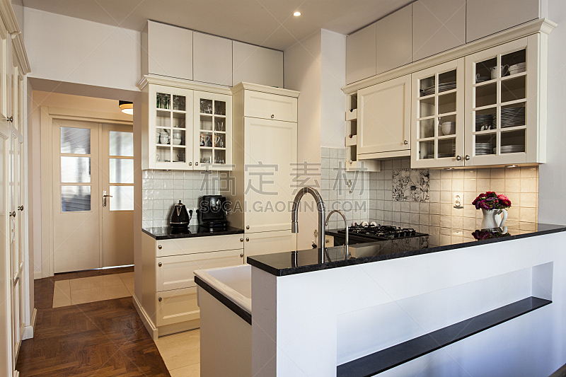 厨房,白色,照明设备,铬合金,冰箱,华贵,舒服,瓷砖,水槽,烹调
