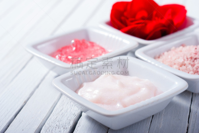 化妆用品,奶油,留白,水平画幅,无人,spa美容,古老的,浴盐,乡村风格,明亮