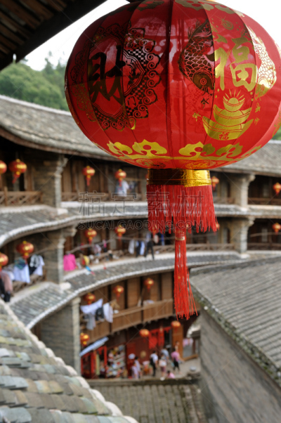 房屋,客家族,垂直画幅,瓦,灯笼,旅游目的地,无人,蒂卢,福建省,土器