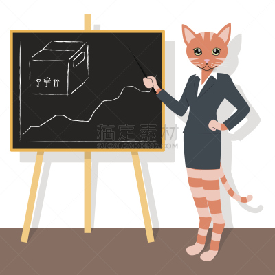 图表,猫,橙色,首席财务官,可爱的,商务,经理,首席执行官,女人