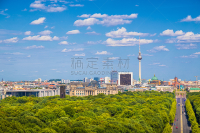 夏天,城市天际线,柏林,德国,公园,蒂尔加藤公园,天空,柏林电视塔,都市风景,国际著名景点