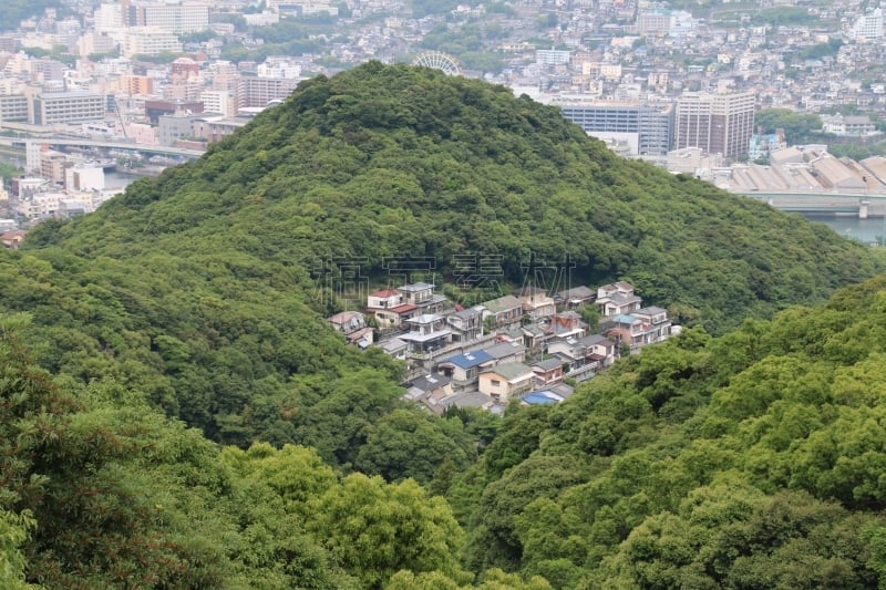 长崎,居住区,长崎市,电缆,水平画幅,绿色,山,无人,乡村,日本