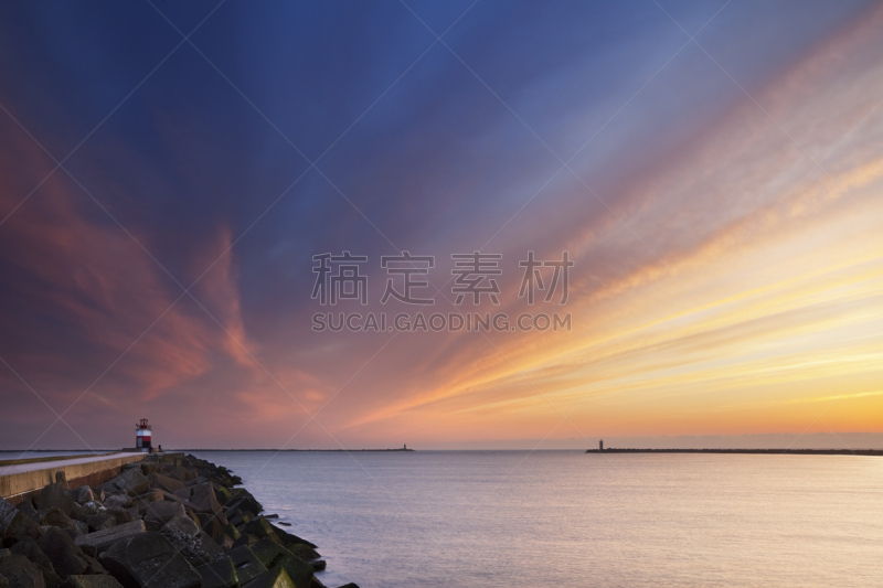 艾默伊登,海洋,海港,荷兰,进口标志,在上面,水,留白,荷兰北部,曙暮光