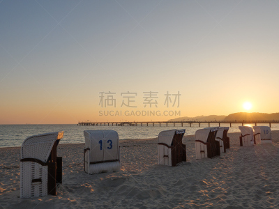 波罗的海,宾茨,海滩,图像,无人,散步道,岩石,户外,德国,水平画幅