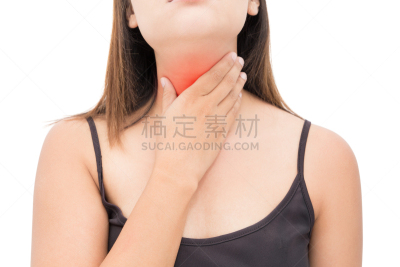 痛苦,女人,颈,人体,人,概念,白色背景,喉咙痛,问题,乳头肌