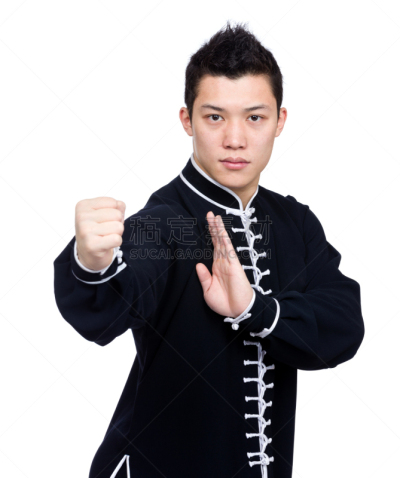 中国功夫,男人,制服,衣服,挑战姿态,垂直画幅,白色背景,人,肖像,男性