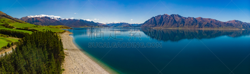 全景,新西兰,哈威亚湖,山,新西兰南岛,瓦纳卡,湖,户外,天空,新的