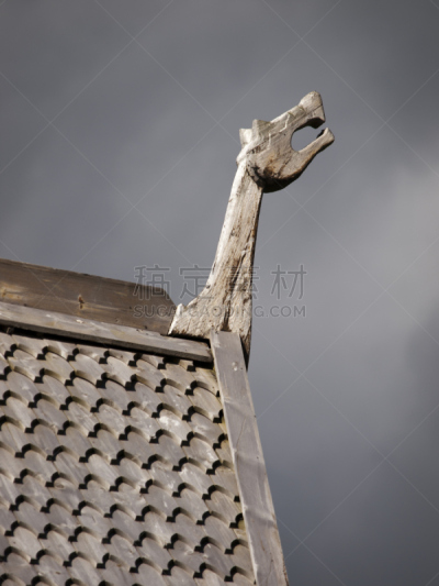 屋顶,长屋,维京人,公鸭,挪威,古老的,垂直画幅,图像,动物身体部位,动物头