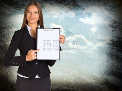 女商人,拿着,纸,文具盘,天空,衰老过程,古老的,古典式,气候与心情,文档