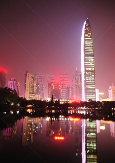 深圳,夜晚,深圳京基100,垂直画幅,水,天空,无人,户外,湖,都市风景