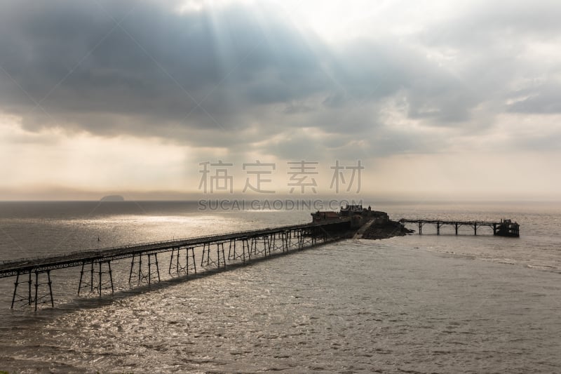 码头,滨海韦斯顿,水,水平画幅,沙子,无人,户外,海洋,海滩,英国