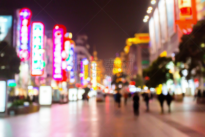 夜晚,上海,南京路,水平画幅,无人,户外,都市风景,夜生活,彩色图片,著名景点