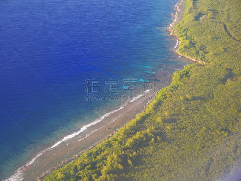 tinian,海岸线,在上面,水,水平画幅,枝繁叶茂,云,无人,海岸地形,北马里亚纳群岛