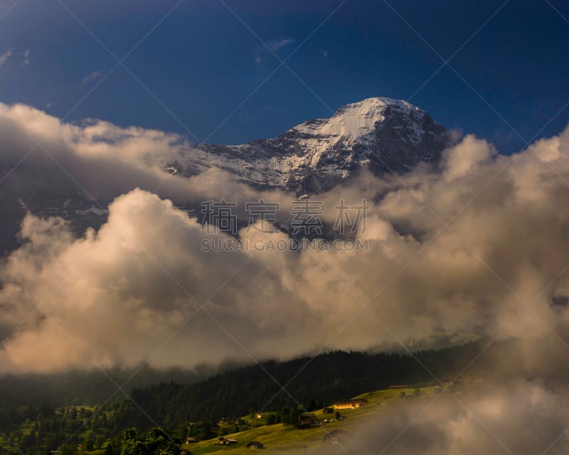 北脸,艾格峰,斯海德格,草地,格林德瓦,天空,美,水平画幅,雪,夏天