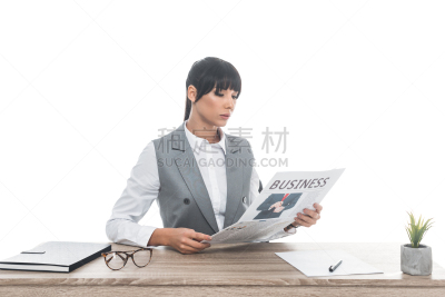 商务,女商人,白色,分离着色,餐桌,办公室,美,留白,水平画幅