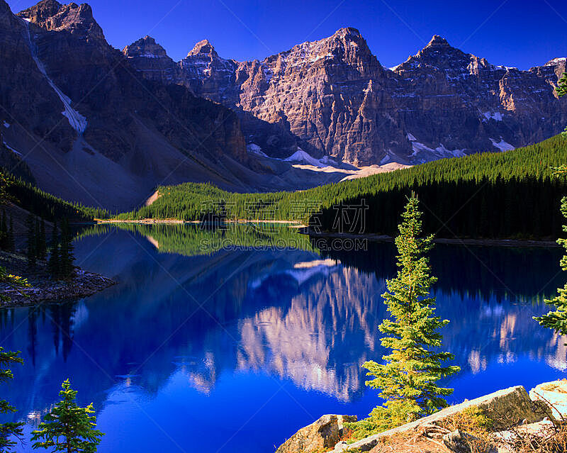 阿尔伯塔省,班夫,梦莲湖,冰碛,自然,天空,水平画幅,岩石,无人,蓝色