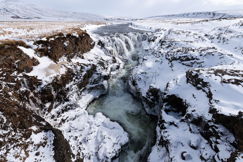 hraunfossar,瀑布,寒冷,长的,环境,雪,植物,河流,岩石,户外