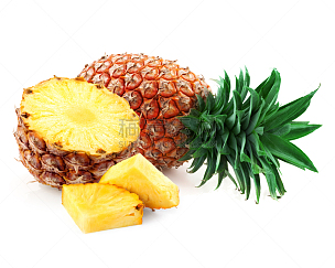 菠萝,完整,一个物体,切片食物,水平画幅,素食,水果,无人,白色背景,熟的
