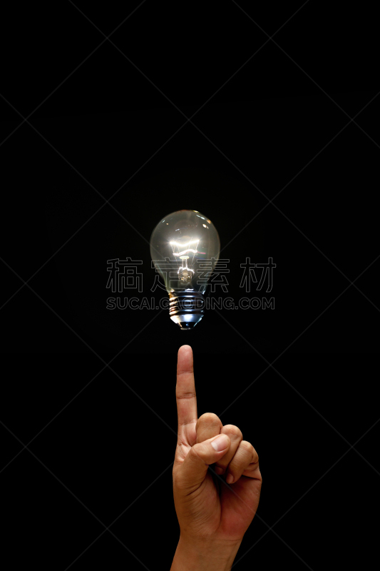 想法,电灯泡,概念,手,钨,食指,黑色背景,分离着色,商务,螺线