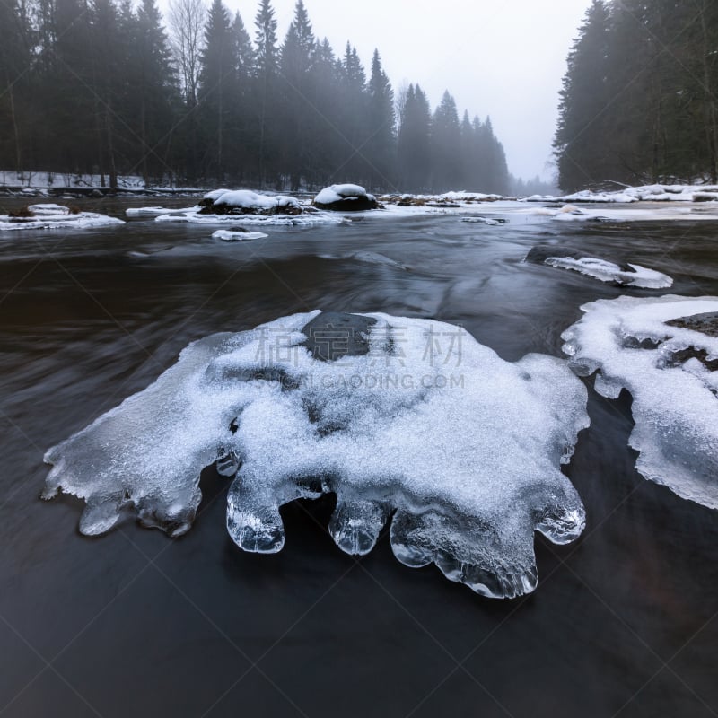 河流,冰,春天,早晨,最后,万塔,水,美,雪,无人