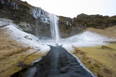 seljalandsfoss waterfall,水平画幅,瀑布,无人,户外,冰岛国,冬天,著名景点,河流,小溪