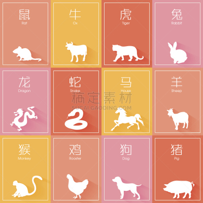 十二生肖,红色,运气,星座,图像,公牛,野牛,狗,猪,动物