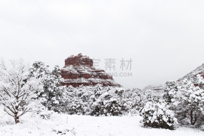 雪,沙漠,寒冷,灰色,云,红岩石,植物,岩石,户外,天空