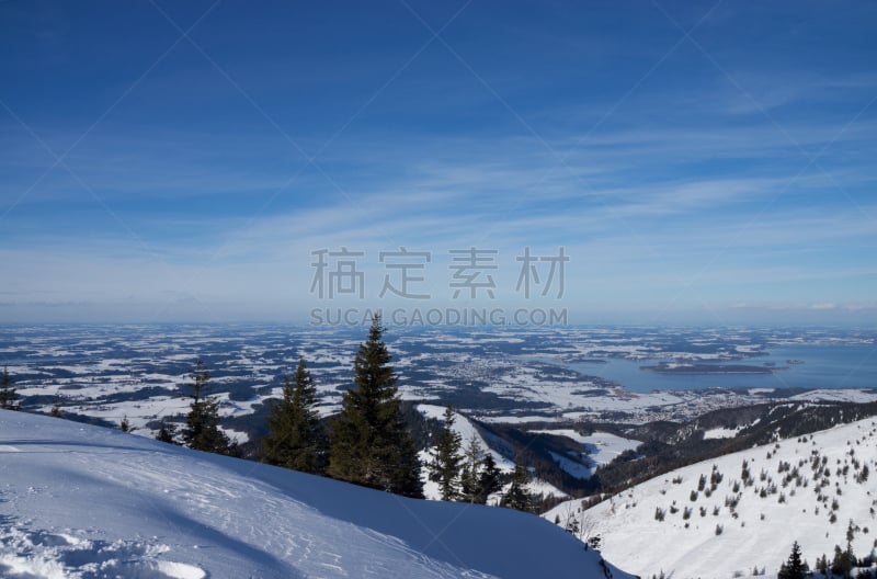 坎彭完特,巴伐利亚,德国,基姆高尔阿尔卑斯山,基姆湖,基姆高,水平画幅,雪,无人,滑雪运动