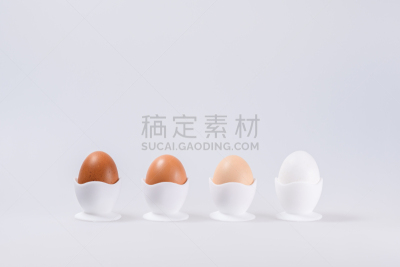 褐色,白色,蛋杯,蛋,四个物体,留白,白色背景,分离着色,彩色图片,餐具