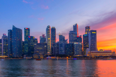 新加坡市,新加坡,海港,黄昏,狮子,猫科动物,著名景点,河流,海湾,2015年