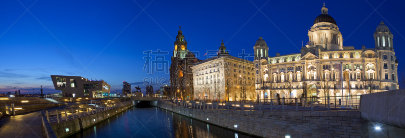 利物浦,全景,利物浦港,丘纳德大厦,默西赛德郡,纪念碑,水平画幅,夜晚,无人,职权