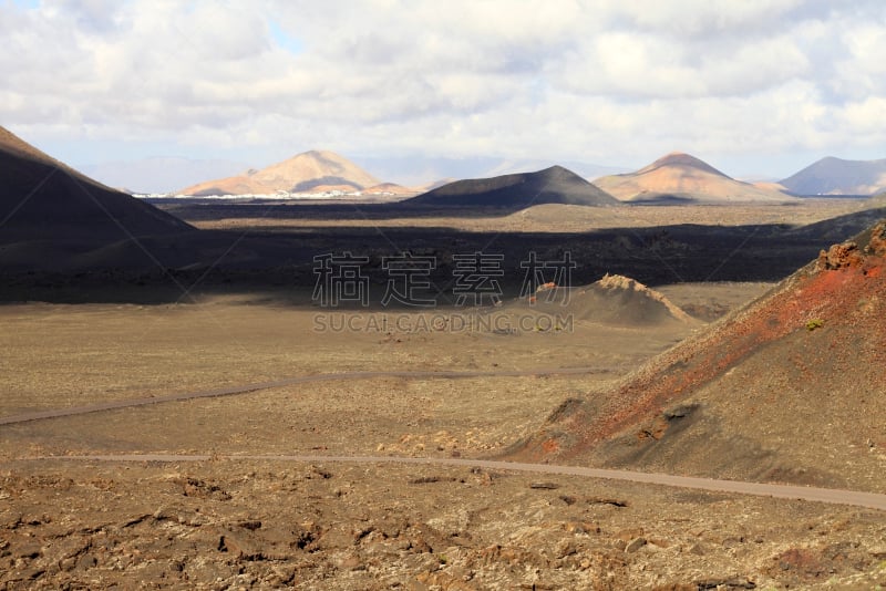 火山地形,timanfaya national park,兰萨罗特岛,天空,褐色,水平画幅,山,无人,大西洋群岛,泥土