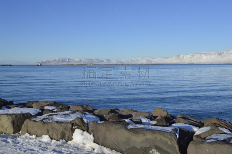 雪,大西洋,冰岛国,雷克雅未克,视角,水边,水,水平画幅,无人,火山地形