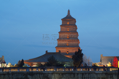 巨大的,宝塔,唐朝,度假胜地,水平画幅,无人,陕西省,东亚,摄影