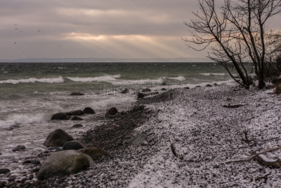 雪,海滩,德国北海地区,施图本卡默,white cliffs,吕根岛,梅克伦堡前波莫瑞州,石头,冬天,黎明