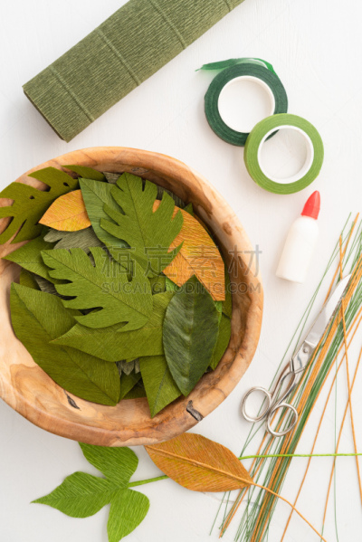 叶子,纸花,厨房器具,垂直画幅,褐色,古董,艺术,高视角,枝繁叶茂,白色