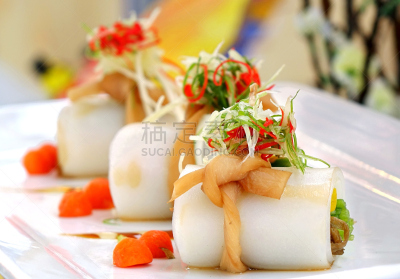 客家族,传统,肠粉,米粉,餐具,水平画幅,无人,塞满了的,盘子,餐馆