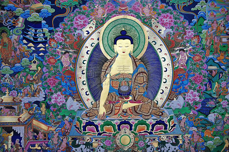 唐卡,佛教,曼荼罗,绘画插图,灵性,艺术,水平画幅,纹理效果,形状,无人