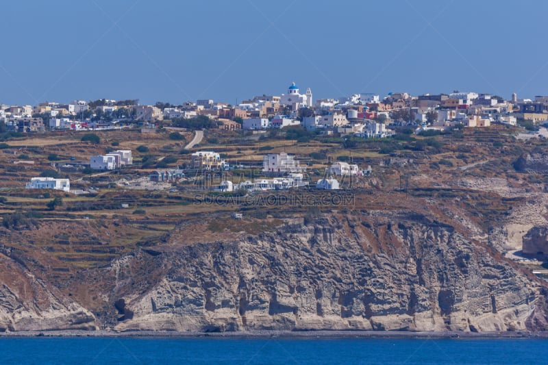 欧伊雅,圣托里尼岛,希腊,城镇,全景,爱琴海,基克拉迪群岛,水,水平画幅,无人