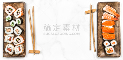 寿司,生鱼片寿司,寿司卷,日本食品,小圆面包,传统,豆腐,留白,水平画幅,高视角