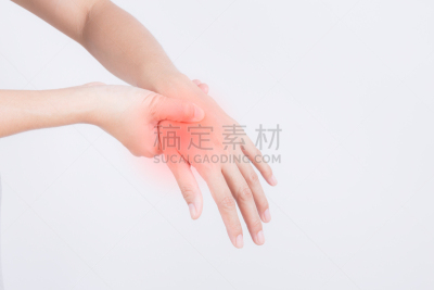 痛苦,女人,手,概念,白色背景,办公室,综合病症,美,身体受伤,替代疗法