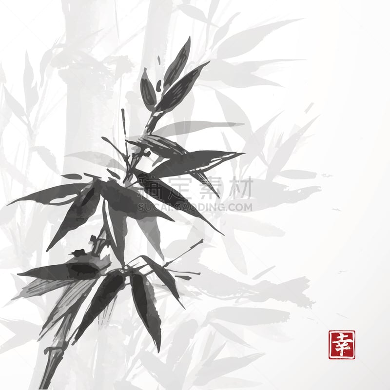 竹,贺卡,白色背景,烟灰墨,水墨画,2015年,叶子,无人,绘画插图,符号